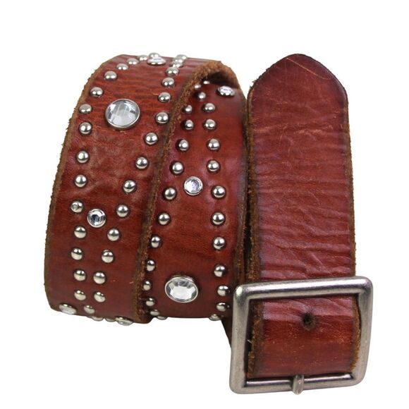 AEO BROWN GENUINE LEATHER 1 1/4"Wd STUDDED CASUAL DRESS WOMEN'S BELT Sz S (93T - Picture 1 of 13